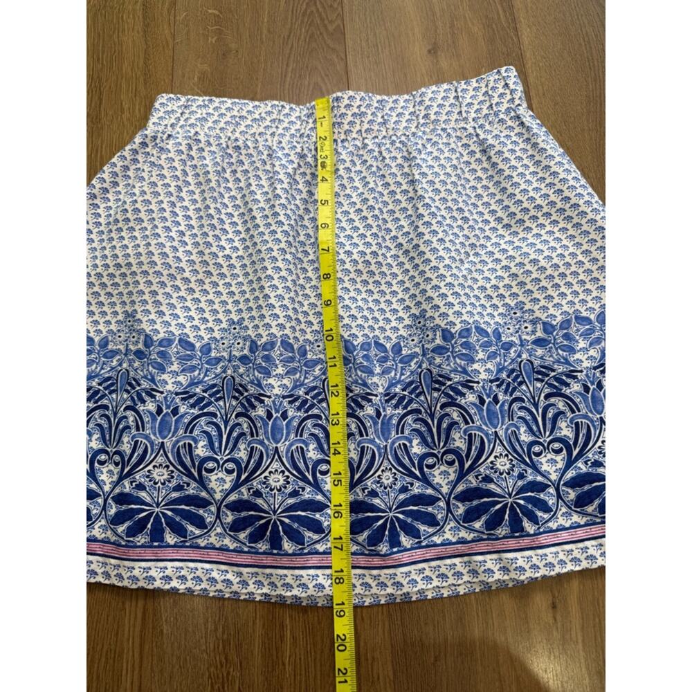 Tommy Bahama Linen Skirt Blue White Floral Border Print Elastic Waist Sz Small - Picture 8 of 8